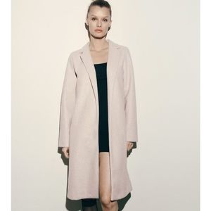 Zara Synthetic Wool Mid Length Cream Coat with Pockets, Size S